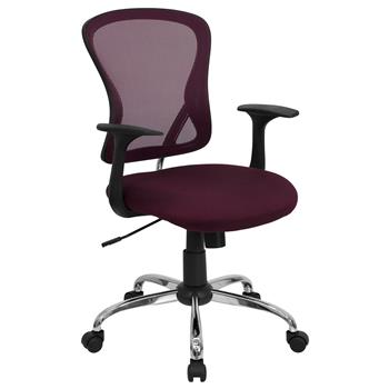 Flash Furniture Mid-Back Burgundy Mesh Swivel Task Chair with Chrome Base and Arms