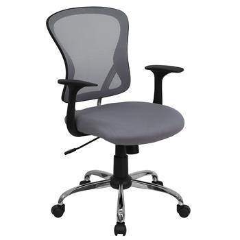Flash Furniture Mid-Back Gray Mesh Swivel Task Office Chair With Chrome Base &amp; Arms