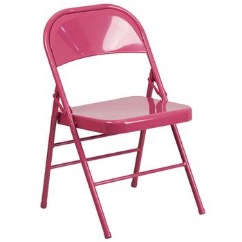 Flash Furniture HERCULES COLORBURST Series Triple Braced &amp; Double Hinged Folding Chair, Metal, Shockingly Fuchsia