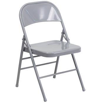 Flash Furniture HERCULES Series Triple Braced &amp; Double Hinged Gray Metal Folding Chair