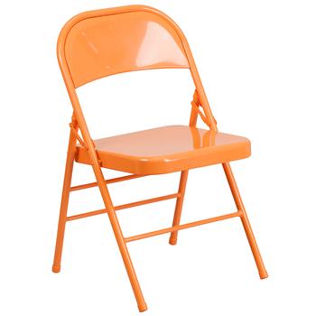 Flash Furniture HERCULES COLORBURST Series Triple Braced &amp; Double Hinged Folding Chair, Metal, Orange Marmalade
