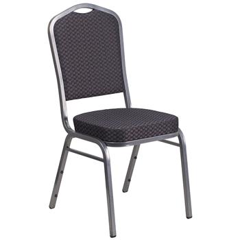 Flash Furniture HERCULES Series Crown Back Stacking Banquet Chair in Black Patterned Fabric - Silver Vein Frame