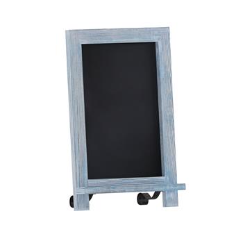 Flash Furniture Canterbury Tabletop Magnetic Chalkboard Sign, 9-1/2 in x 14 in, Metal Scrolled Legs, Hangable, Pine Wood, Rustic Blue