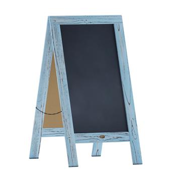 Flash Furniture Canterbury Vintage Wooden A-Frame Magnetic Chalkboard Sign, 40 in x 20 in, Indoor/Outdoor, Freestanding, Double Sided, Robin Blue