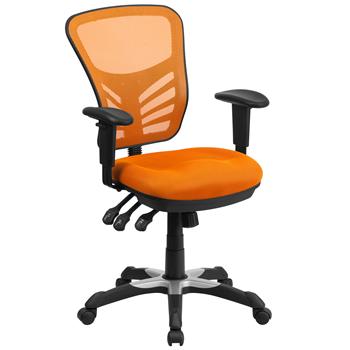 Flash Furniture Mid-Back Orange Mesh Multifunction Executive Swivel Chair with Adjustable Arms
