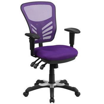 Flash Furniture Mid-Back Purple Mesh Multifunction Executive Swivel Chair with Adjustable Arms