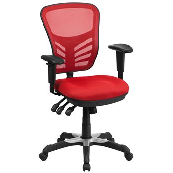 Flash Furniture Mid-Back Red Mesh Multifunction Executive Swivel Ergonomic Office Chair With Adjustable Arms