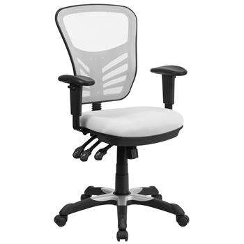 Flash Furniture Mid-Back White Mesh Multifunction Executive Swivel Ergonomic Office Chair with Adjustable Arms