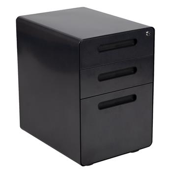 Flash Furniture Ergonomic 3-Drawer Mobile Locking Filing Cabinet, Hanging Drawer For Legal/Letter Files, Black
