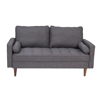 Flash Furniture Hudson Mid-Century Modern Loveseat Sofa, Tufted Faux Linen Upholstery, Dark Gray