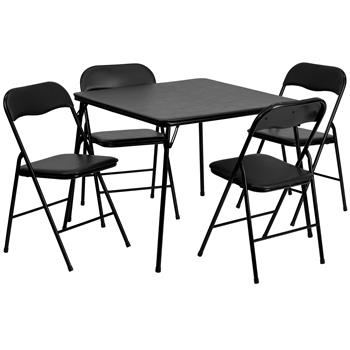 Flash Furniture 5 Piece Folding Card Table and Chair Set, Black