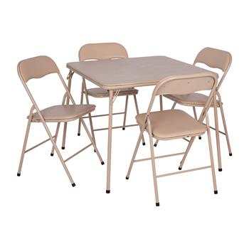 Flash Furniture Folding Card Table and Chair Set, 5 Piece, Tan