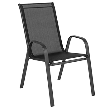 Flash Furniture Brazos Series Black Outdoor Stack Chair with Flex Comfort Material and Metal Frame