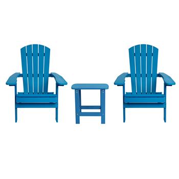 Flash Furniture Charlestown All-Weather Poly Resin Folding Adirondack Chairs With Side Table, Blue, 2/EA