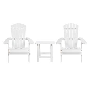 Flash Furniture Charlestown All-Weather Poly Resin Folding Adirondack Chair With Side Table, 2/EA