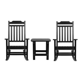 Flash Furniture Winston All-Weather Rocking Chairs with Accent Side Table, Black, Set of 2