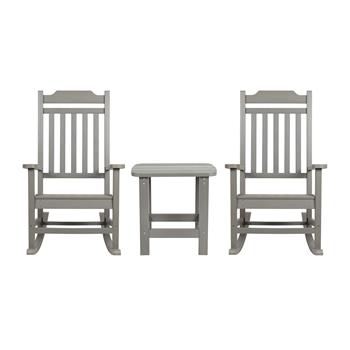 Flash Furniture Winston All-Weather Rocking Chairs with Accent Side Table, Gray, Set of 2