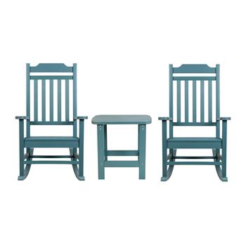 Flash Furniture Winston All-Weather Rocking Chairs with Accent Side Table, Teal, Set of 2