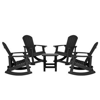 Flash Furniture Savannah All-Weather Wood Adirondack Rocking Chairs and Side Table Set, Black, Set of 4