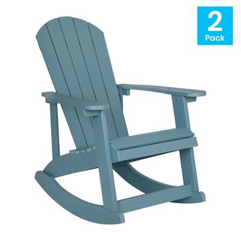 Flash Furniture Savannah All-Weather Wood Adirondack Rocking Chair, Rust Resistant, Sea Foam, Set of 2