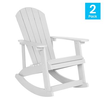 Flash Furniture Savannah All-Weather Wood Adirondack Rocking Chair, Rust Resistant, White, Set of 2