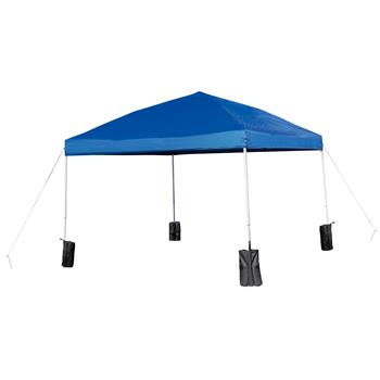 Flash Furniture Pop Up Event Straight Leg Canopy Tent With Sandbags And Wheeled Case, 10&#39; x 10&#39;, Blue