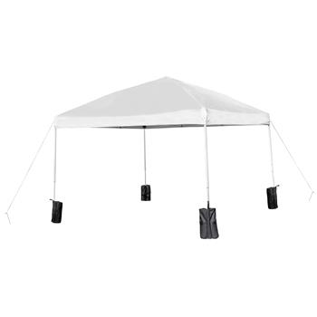Flash Furniture Pop Up Event Straight Leg Canopy Tent With Sandbags And Wheeled Case, 10&#39; x 10&#39;, White