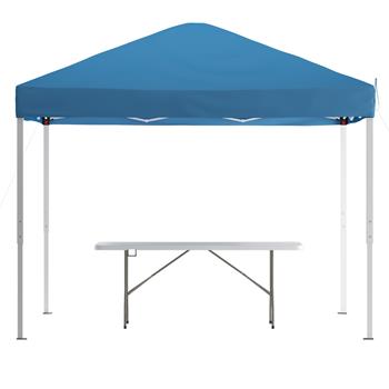 Flash Furniture Tailgate Tent Set, Pop Up Canopy Tent with Folding Table, 10 ft x 10 ft, Blue