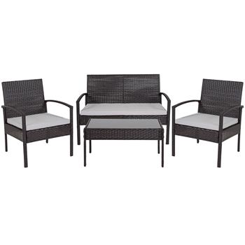 Flash Furniture Aransas Series 4 Piece Black Patio Set with Steel Frame and Gray Cushions