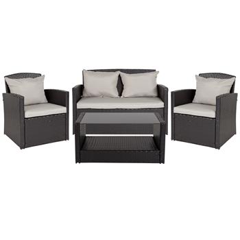 Flash Furniture Aransas Series 4 Piece Black Patio Set with Gray Back Pillows and Seat Cushions