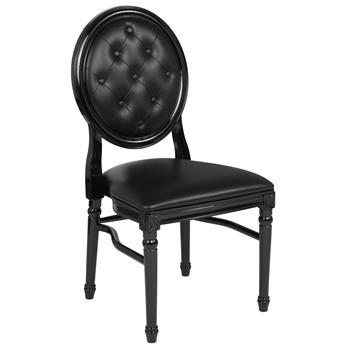 Flash Furniture Hercules Series King Louis Chair, Tufted Back, Black Vinyl Seat and Frame
