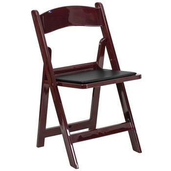 Flash Furniture HERCULES Series 1000 lb. Capacity Red Mahogany Resin Folding Chair with Black Vinyl Padded Seat