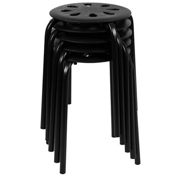 Flash Furniture Plastic Nesting Stack Stools, 17.5&quot;Height, Black, 5/EA