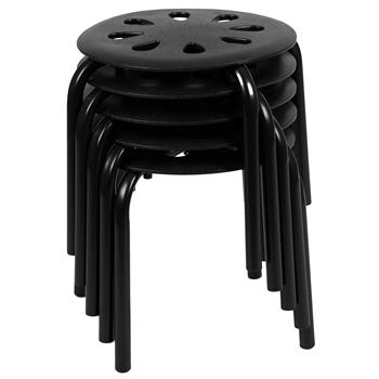 Flash Furniture Plastic Nesting Stack Stools, 11.5&quot;Height, Black, 5/EA