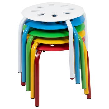 Flash Furniture Plastic Nesting Stack Stools, 11.5&quot; Height, Assorted Colors, 5/EA