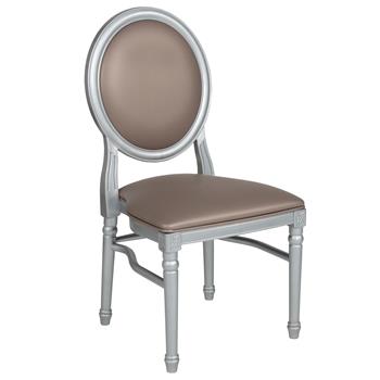 Flash Furniture Hercules Series King Louis Chair, Taupe Vinyl Back and Seat, Silver Frame