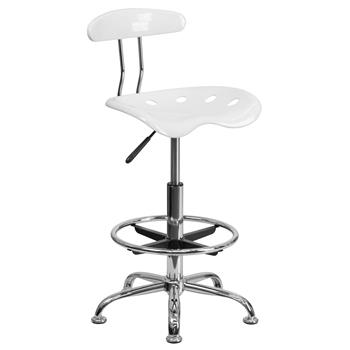 Flash Furniture Vibrant White and Chrome Drafting Stool with Tractor Seat