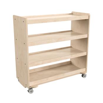 Bright Beginnings Commercial Grade Space Saving 4-Shelf Wooden Mobile Classroom Storage Cart with Locking Caster Wheels, Natural
