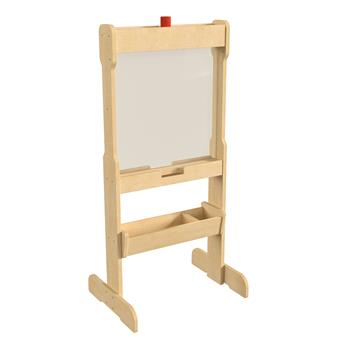 Bright Beginnings Commercial Double Sided Wooden Free-Standing STEAM Easel, Storage Tray, Holds Two Accessory Panels, Natural