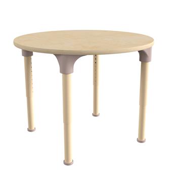 Bright Beginnings 33 in Round Commercial Grade Wooden Adjustable Height Classroom Activity Table, Metal Legs, 15 in - 23 in H, Beech