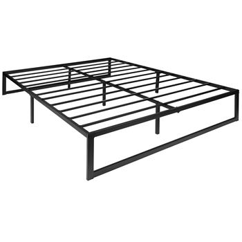 Flash Furniture Universal 14 in Metal Platform Bed Frame, Steel Slat Support, Queen Size