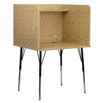Flash Furniture Stand-Alone Study Carrel With Top Shelf, Height Adjustable Legs, Wire Management Grommet, Oak Finish