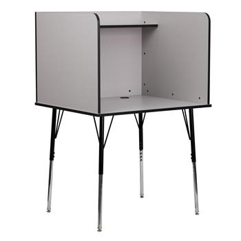 Flash Furniture Stand-Alone Study Carrel With Top Shelf, Height Adjustable Legs, Wire Management Grommet, Nebula Gray Finish