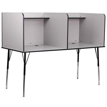 Flash Furniture Stand-Alone Double Study Carrel With Top Shelf, Height Adjustable Legs, Wire Management Grommet, Nebula Gray Finish