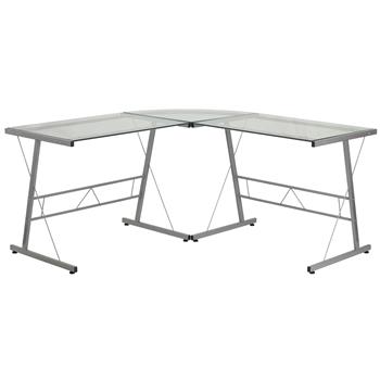 Flash Furniture L-Shaped Desk 83.5&quot; Easy To Assemble Computer, Gaming, Home Office Corner Desk, Clear