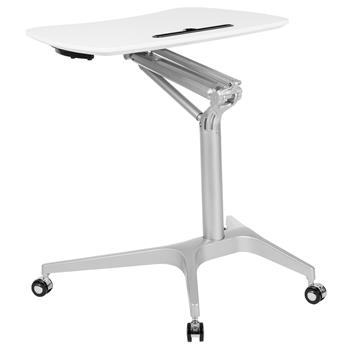 Flash Furniture Mobile Sit-to-Stand White Computer Ergonomic Desk with 28.25&quot;W Top, Adjustable Range 29&quot;, 41&quot;