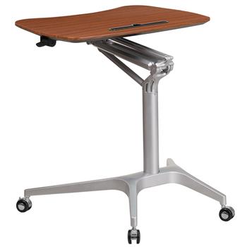 Flash Furniture Mobile Sit-Down, Stand-Up Computer Ergonomic Desk with 28.25&quot;W Top, Mahogany