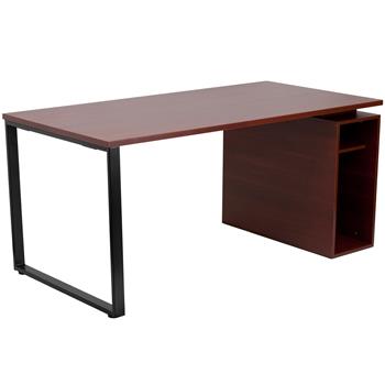 Flash Furniture Manchester Computer Desk, Open Storage Pedestal, Mahogany