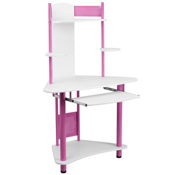 Flash Furniture Walker Corner Computer Desk with Hutch, 39 in x 24 in, Pink