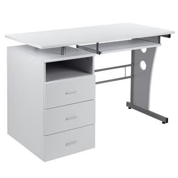 Flash Furniture Desk with Three Drawer Pedestal And Pull-Out Keyboard Tray, White
